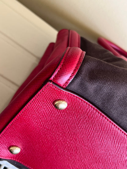 Prada Saffiano and Canvas Top Handle Tote