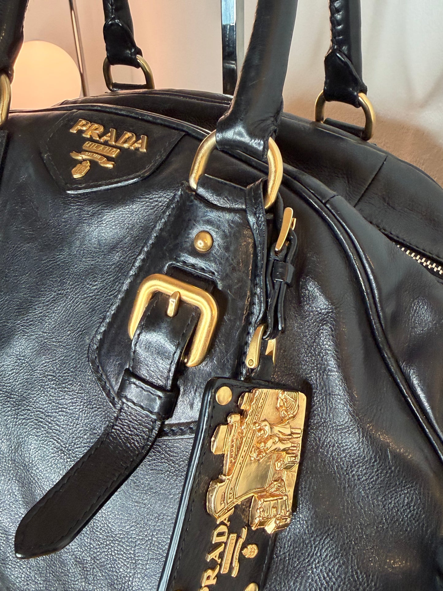 Prada tote gold handles