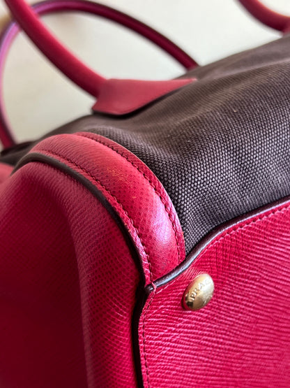 Prada Saffiano and Canvas Top Handle Tote