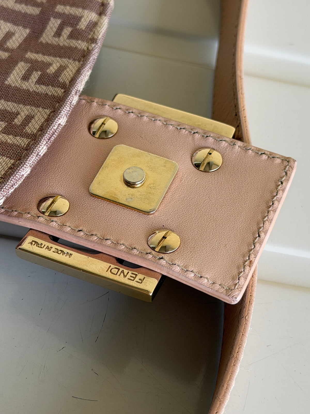 Fendi baguette double flap dust rose