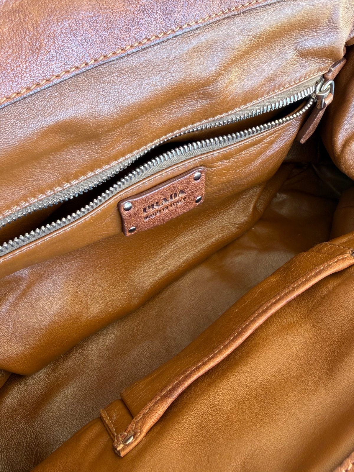 Prada bruciato washed leather
