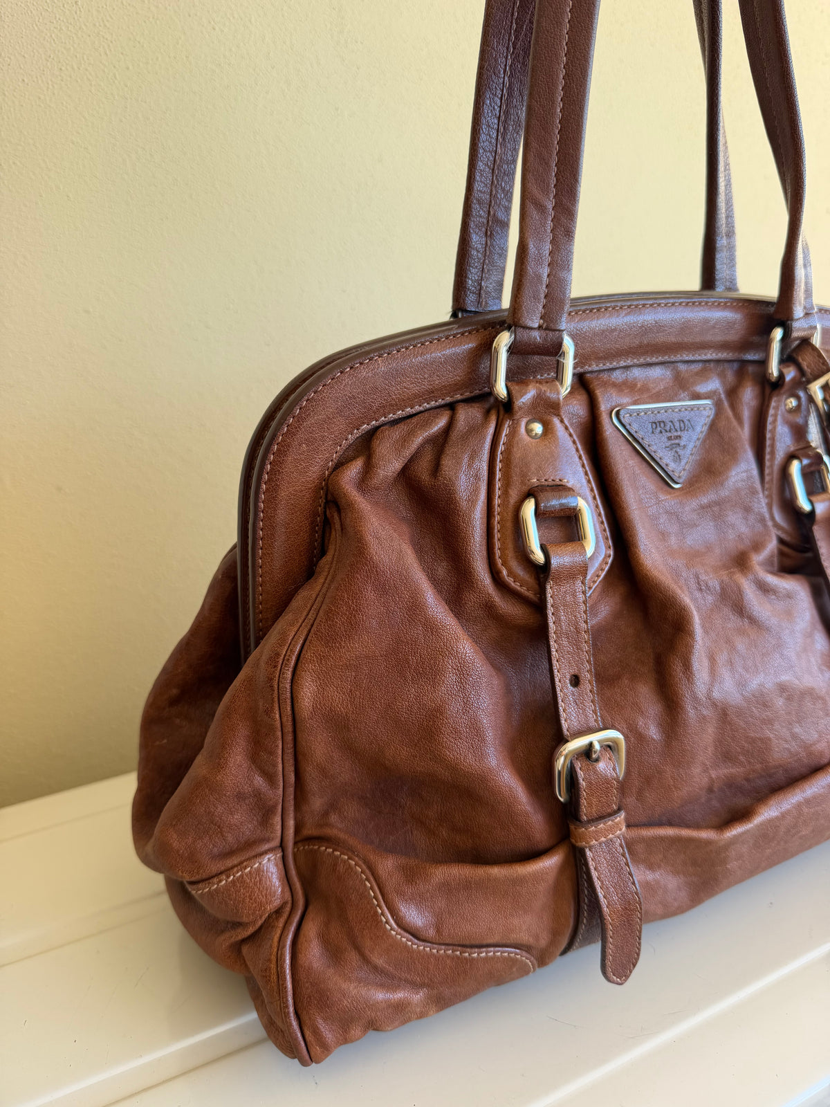 Prada bruciato washed leather