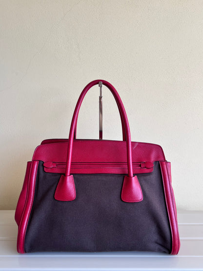 Prada Saffiano and Canvas Top Handle Tote