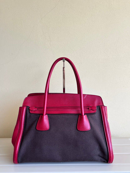 Prada Saffiano and Canvas Top Handle Tote