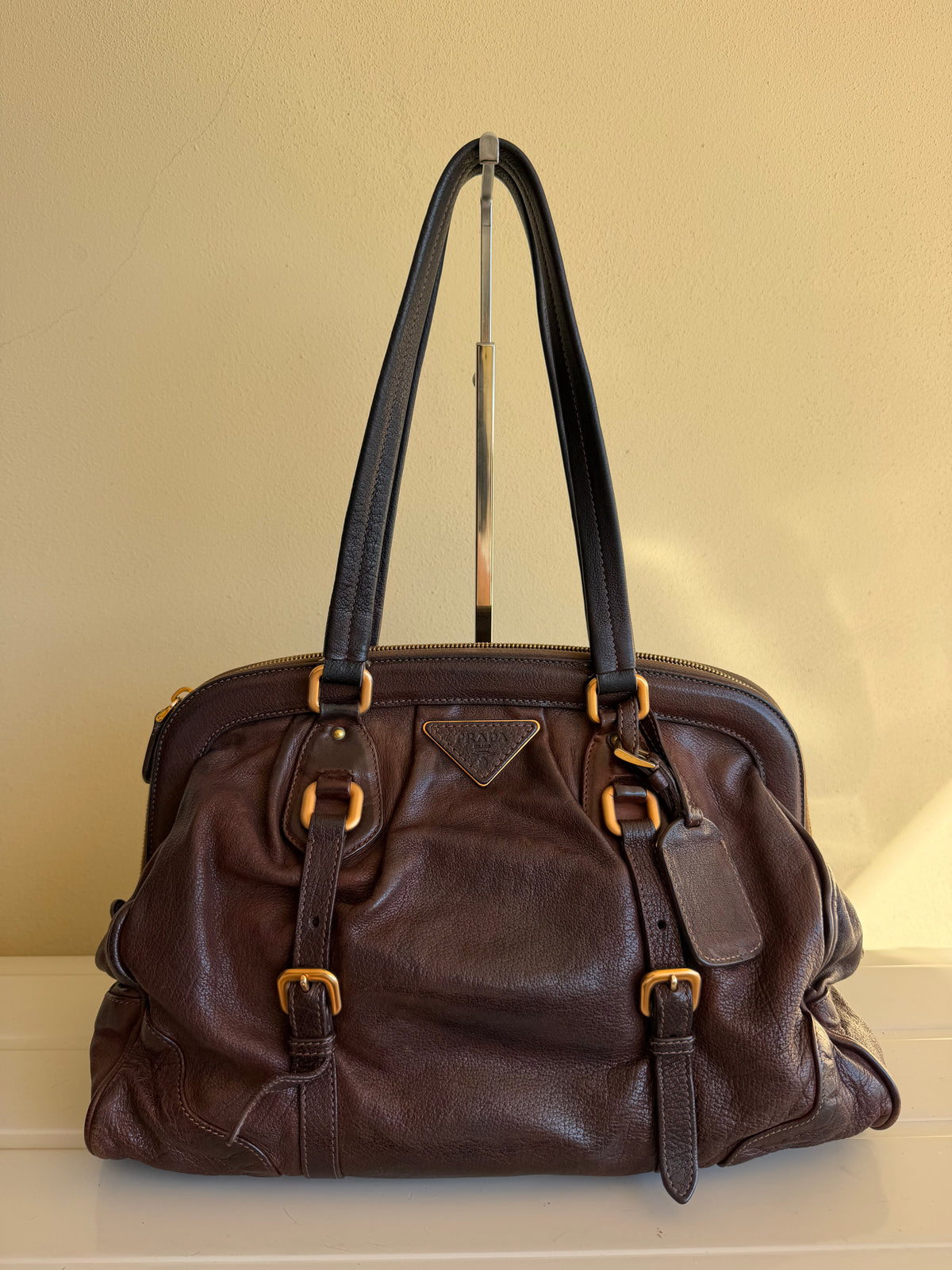 Prada bruciato washed leather