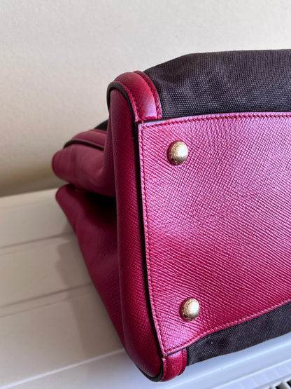 Prada Saffiano and Canvas Top Handle Tote