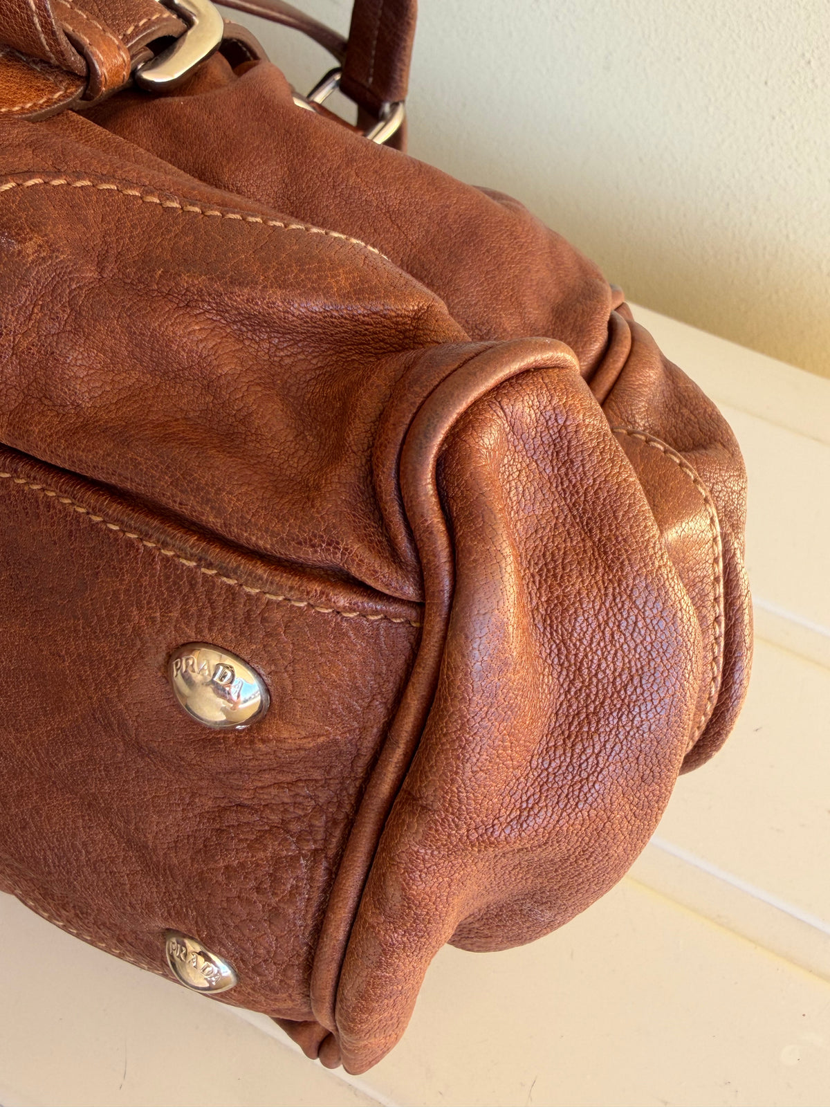 Prada bruciato washed leather