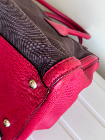 Prada Saffiano and Canvas Top Handle Tote