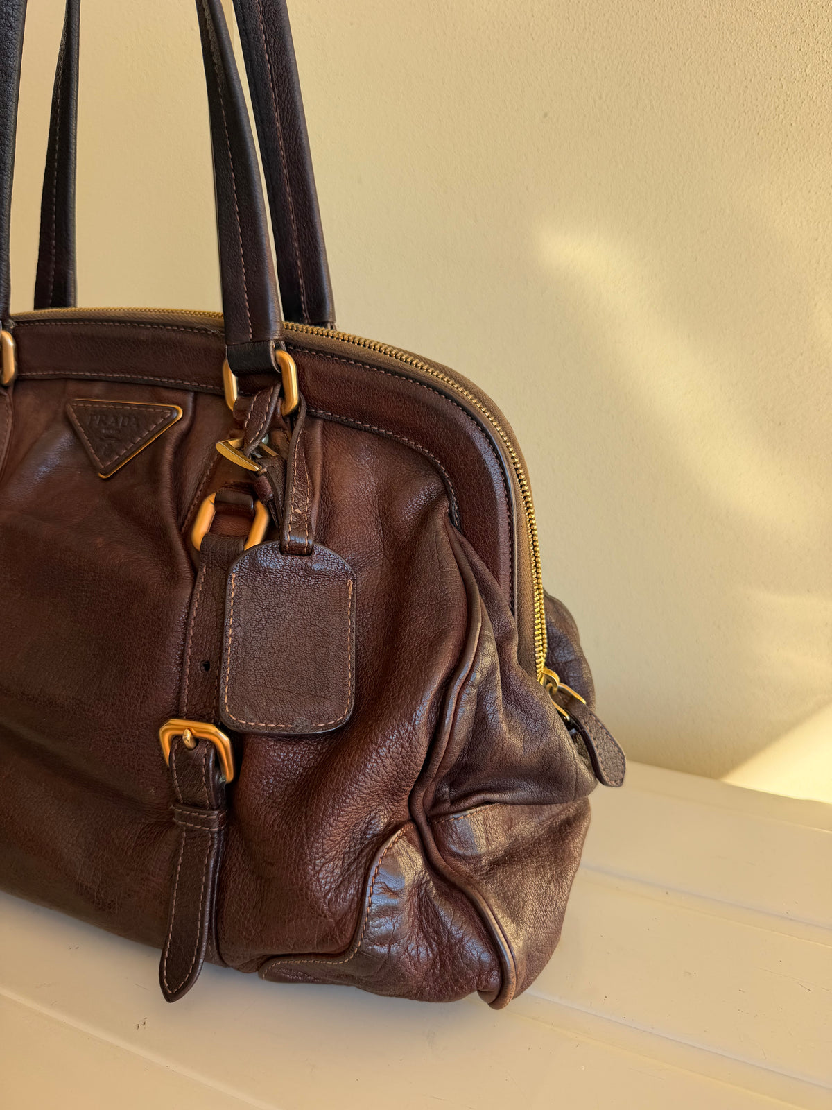 Prada bruciato washed leather