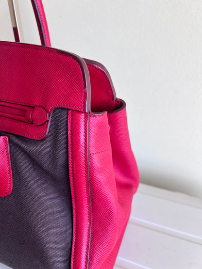 Prada Saffiano and Canvas Top Handle Tote