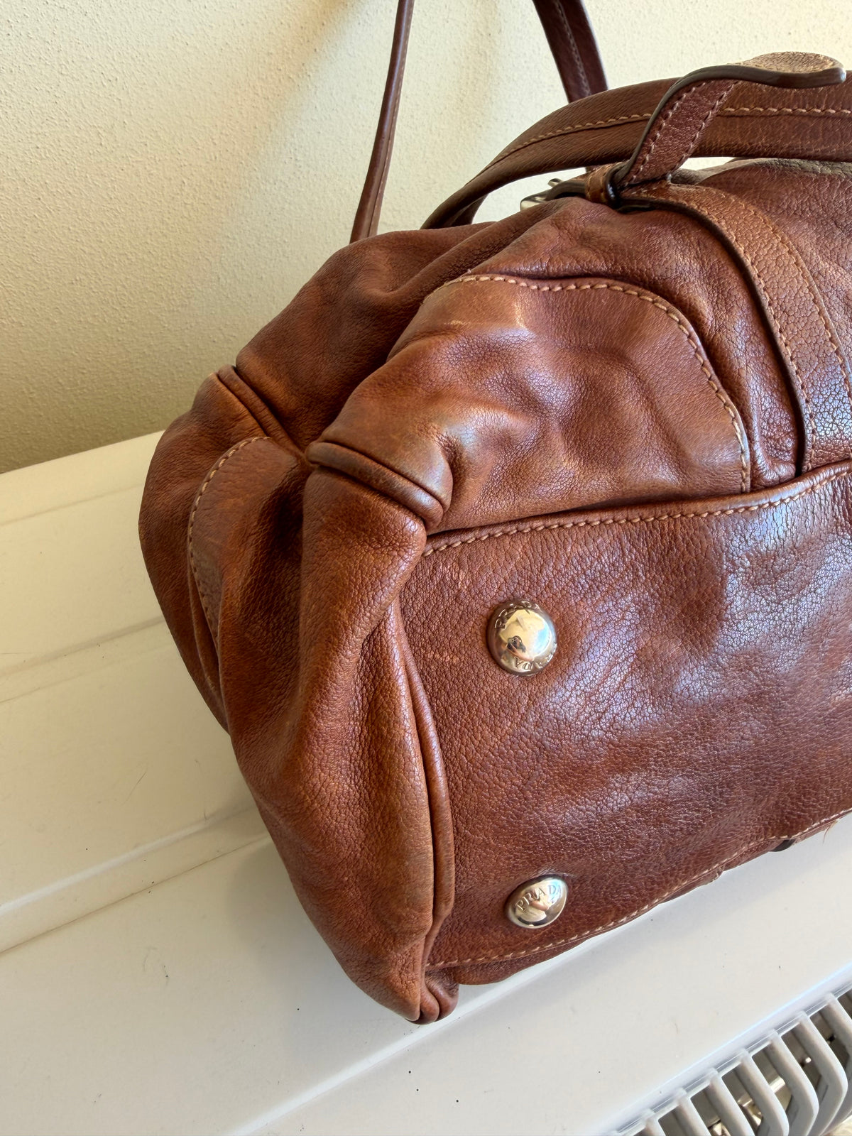 Prada bruciato washed leather