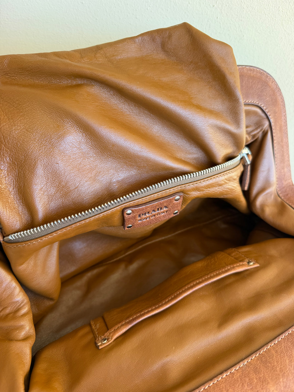Prada bruciato washed leather