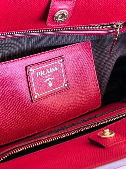 Prada Saffiano and Canvas Top Handle Tote