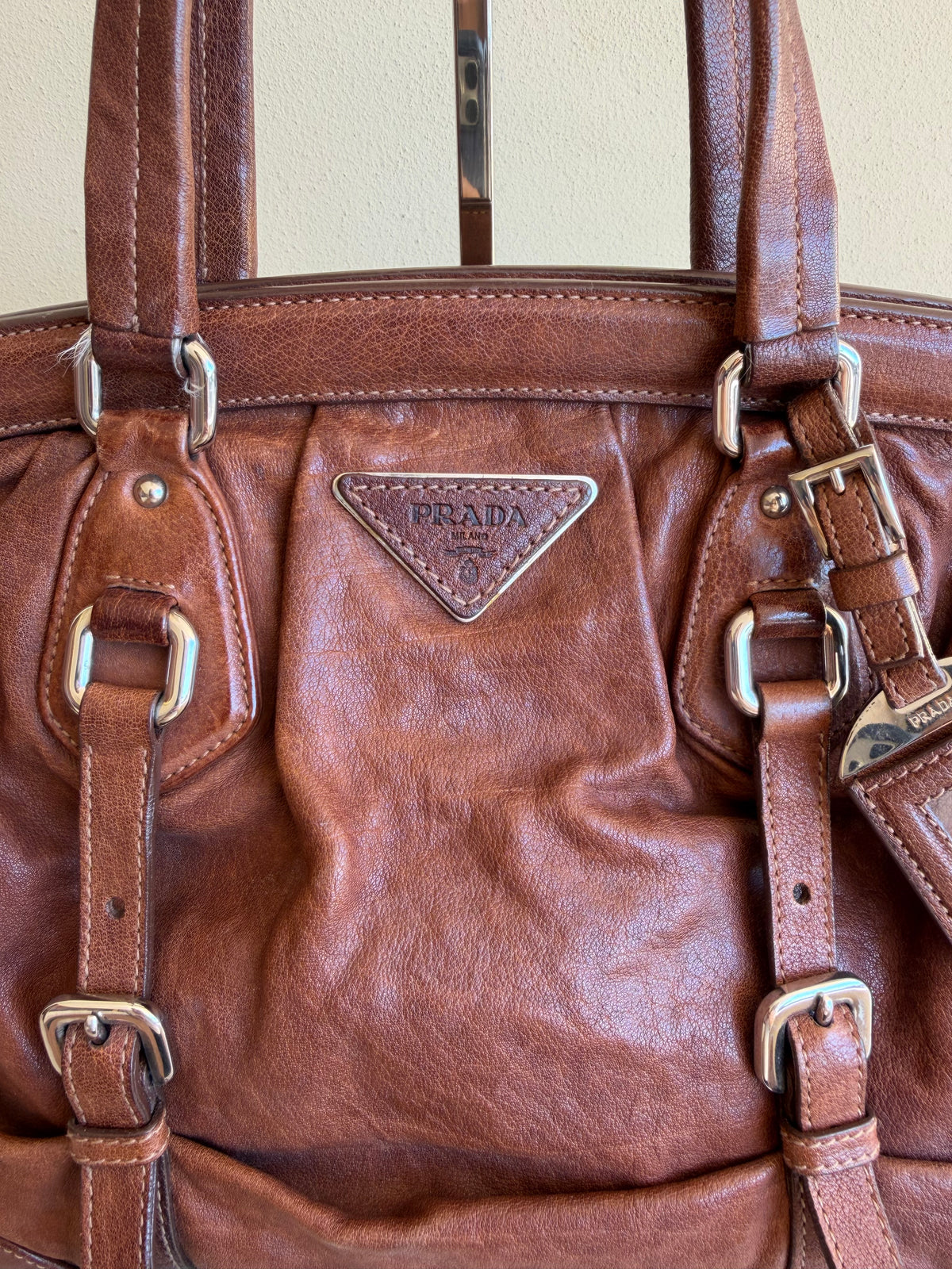 Prada bruciato washed leather