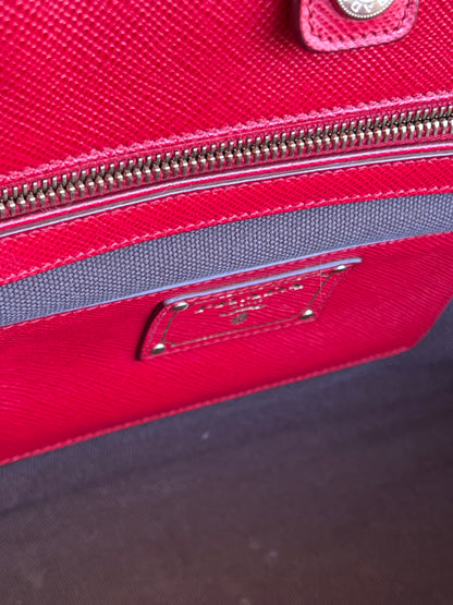 Prada Saffiano and Canvas Top Handle Tote