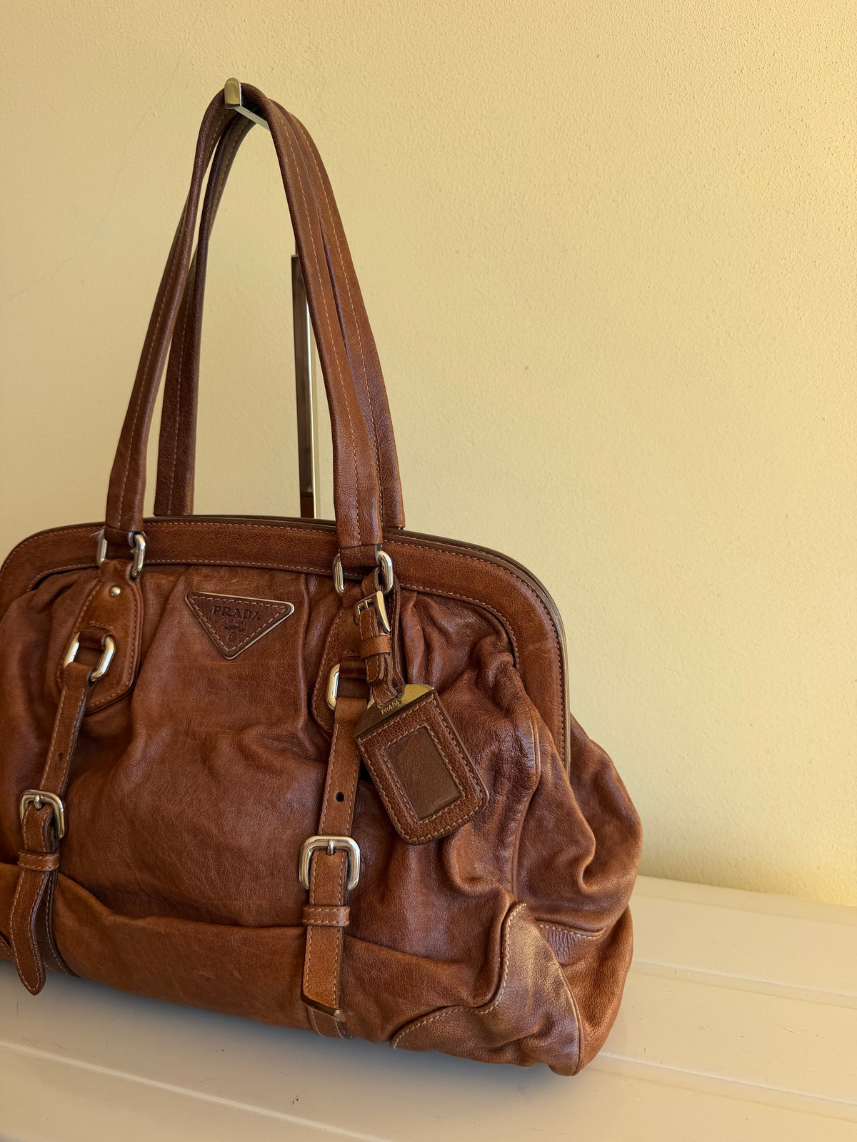 Prada bruciato washed leather