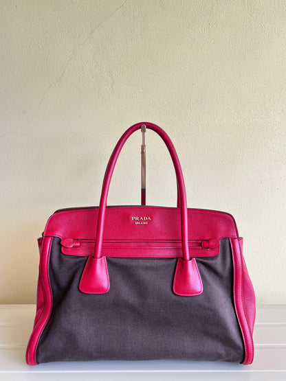 Prada Saffiano and Canvas Top Handle Tote