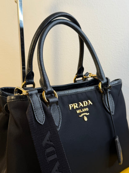 Prada tessuto e pelle Saffiano