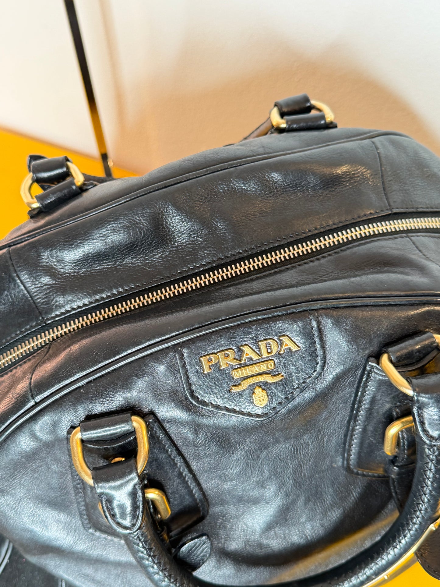 Prada tote gold handles