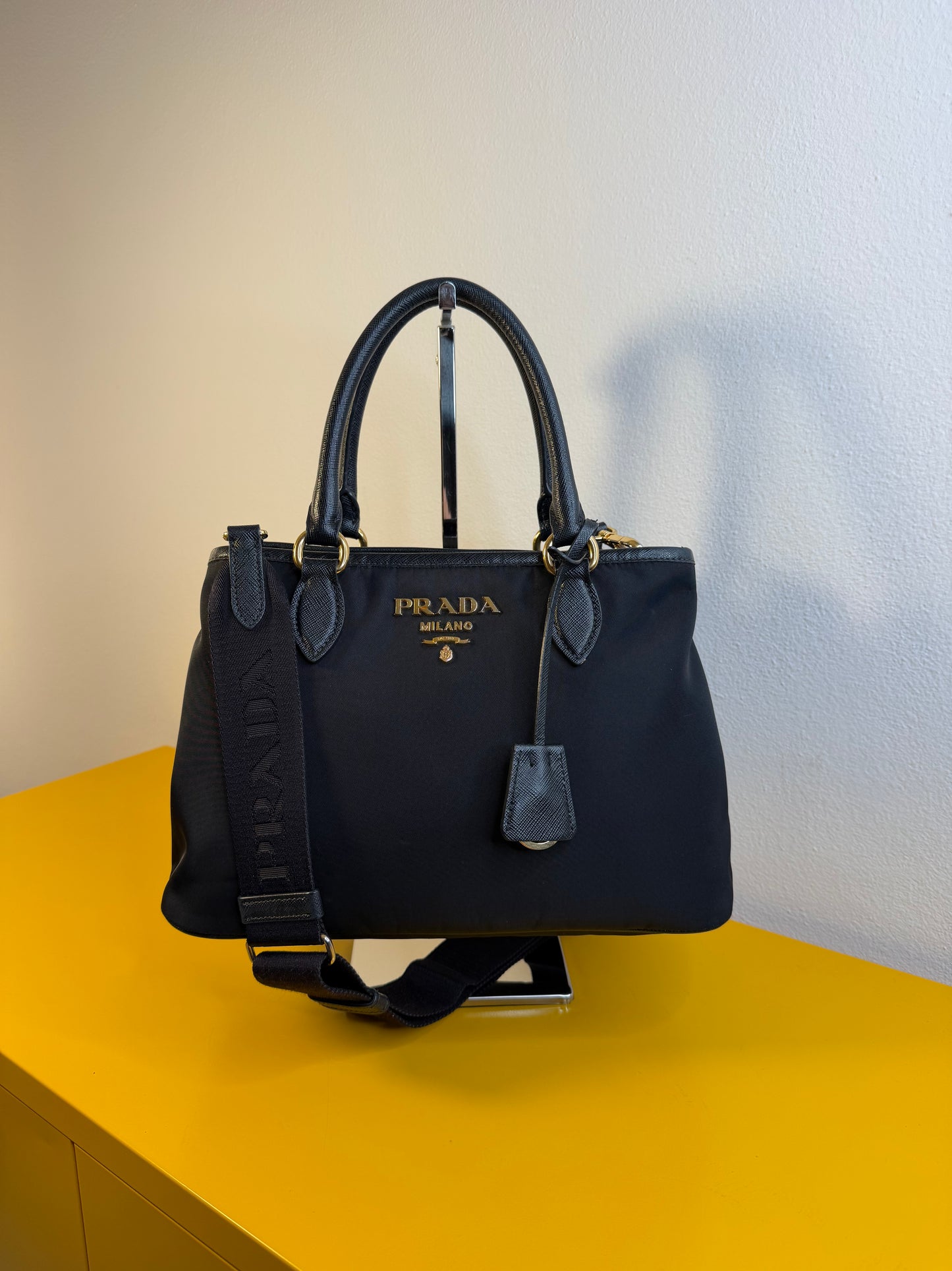 Prada tessuto e pelle Saffiano