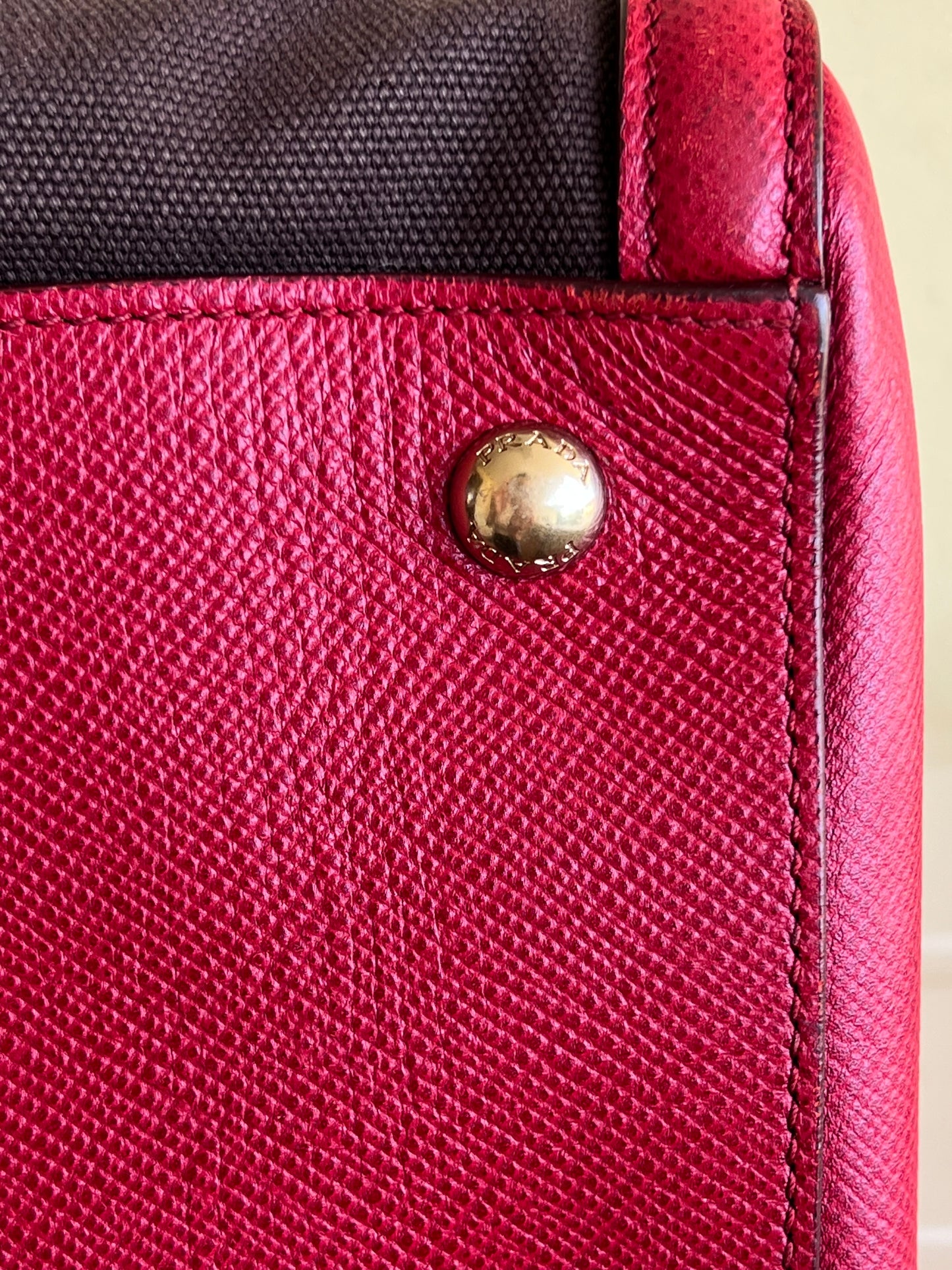 Prada Saffiano and Canvas Top Handle Tote