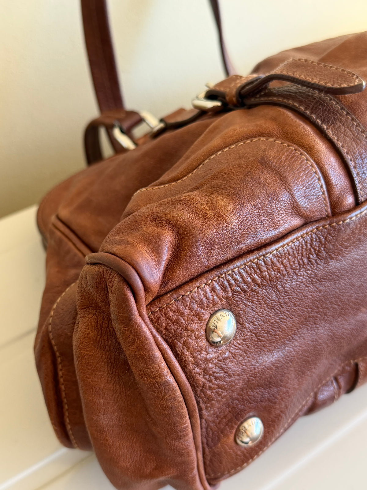 Prada bruciato washed leather