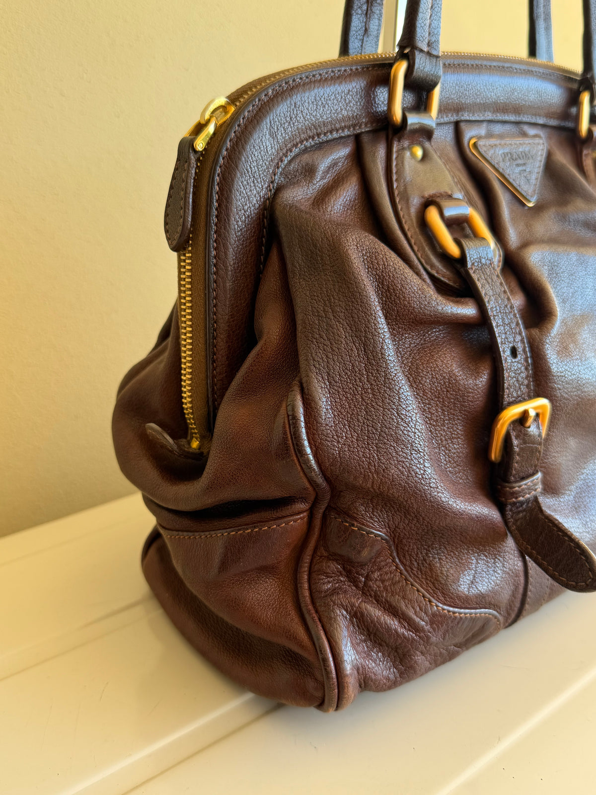 Prada bruciato washed leather