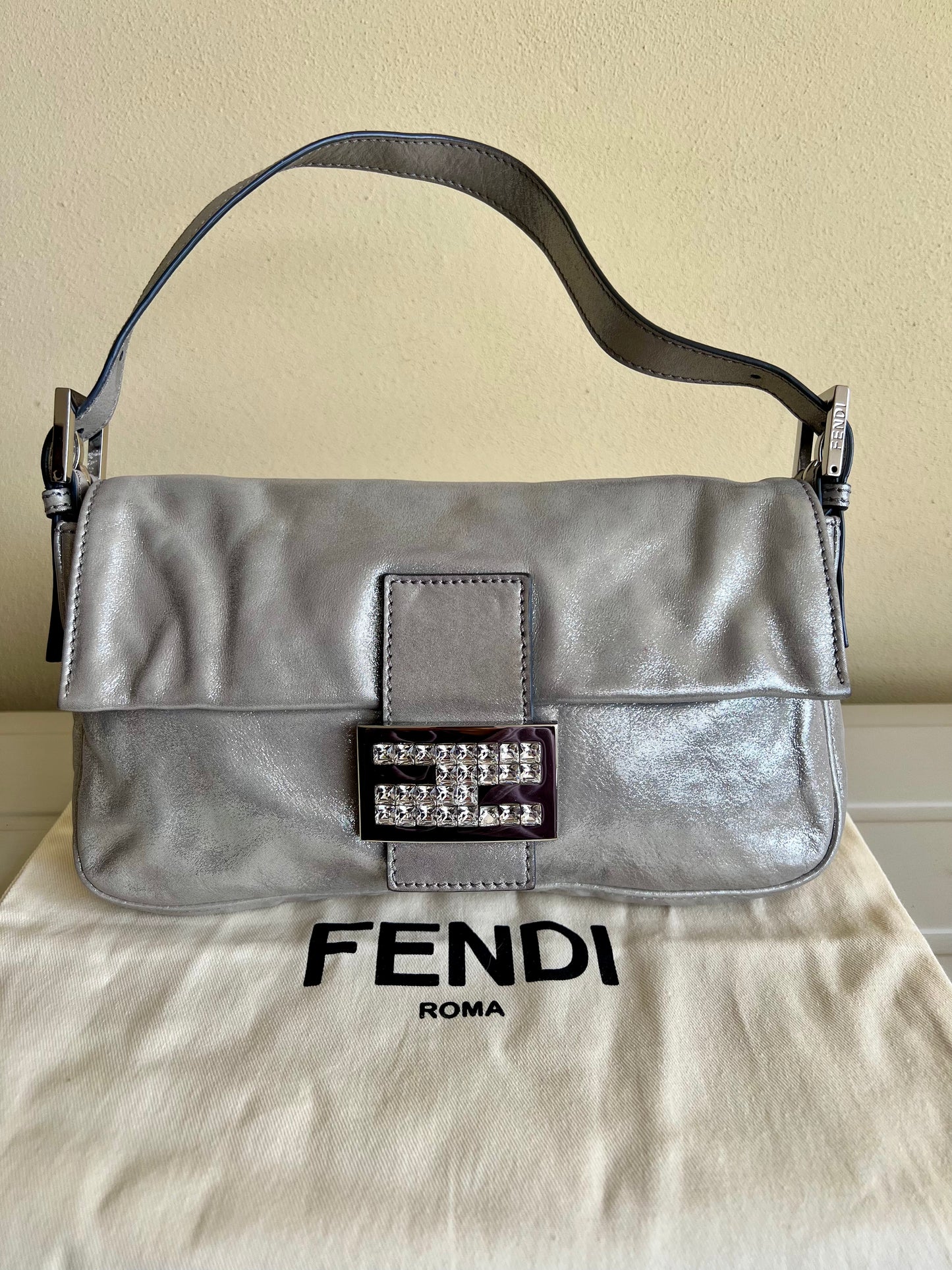 Fendi Baguette Silver leather