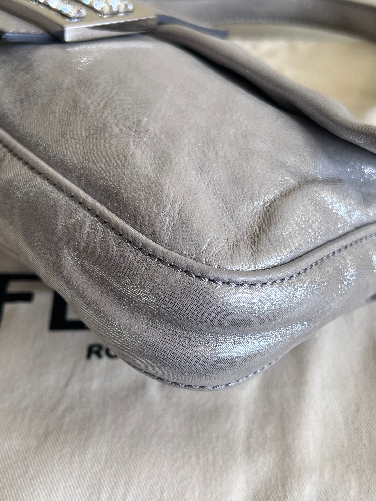 Fendi Baguette Silver leather